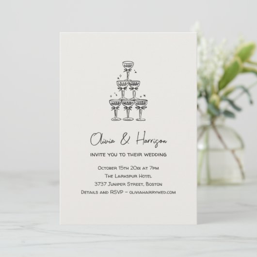 Champagne Tower Doodle Custom Name Wedding Kaart (Staand voorkant)