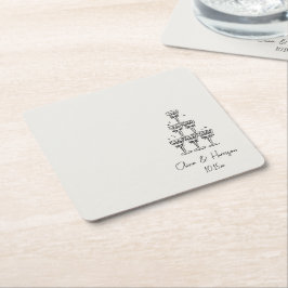 Champagne Tower Doodle Custom Name Wedding Kartonnen Onderzetters