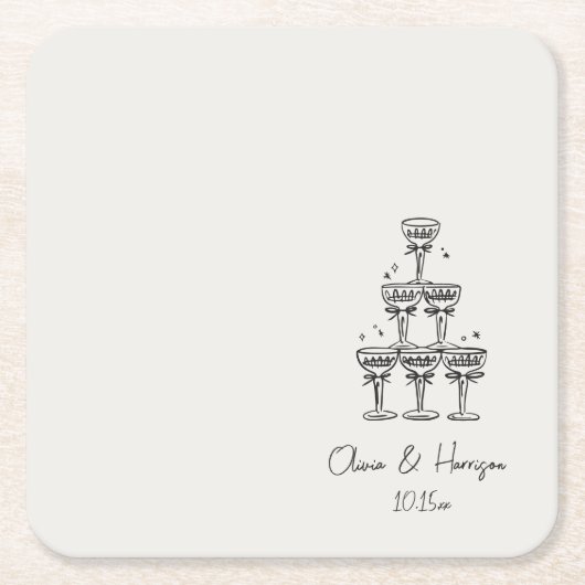 Champagne Tower Doodle Custom Name Wedding Kartonnen Onderzetters (Voorkant)
