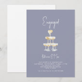 Champagne Tower Dusty Blue Engagement Party Kaart (Voorkant / Achterkant)