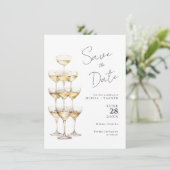 Champagne Tower Eenvoudige Elegante Foto Bewaar de Save The Date (Staand voorkant)