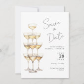Champagne Tower Eenvoudige Elegante Foto Bewaar de Save The Date (Voorkant)