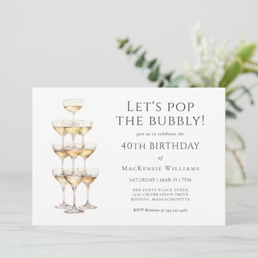 Champagne Tower Elegant 40e verjaardagsfeest Kaart (Staand voorkant)