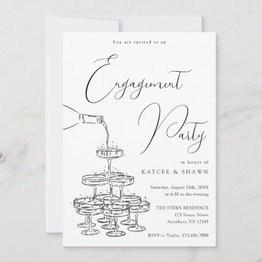 Champagne Tower Engagement Party Kaart (Voorkant)