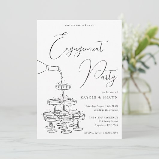 Champagne Tower Engagement Party Kaart (Staand voorkant)