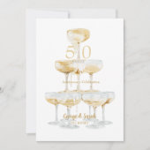 Champagne Tower Gold 50th Jubileum Party Kaart (Voorkant)