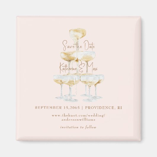 Champagne Tower Gold Tekst Bruiloft Save the Date Magneet (Voorkant)