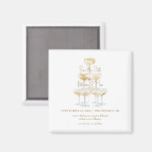 Champagne Tower Gold Tekst Bruiloft Save the Date Magneet (Voorkant / Achterkant)