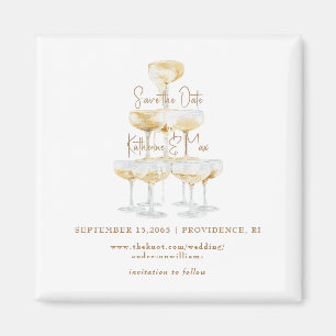 Champagne Tower Gold Tekst Bruiloft Save the Date Magneet
