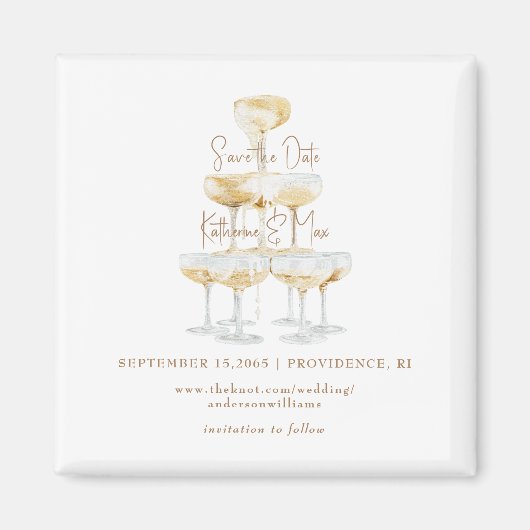 Champagne Tower Gold Tekst Bruiloft Save the Date Magneet (Voorkant)