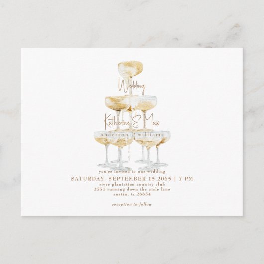 Champagne Tower Gold Tekst Uitnodiging voor bruilo (Voorkant)