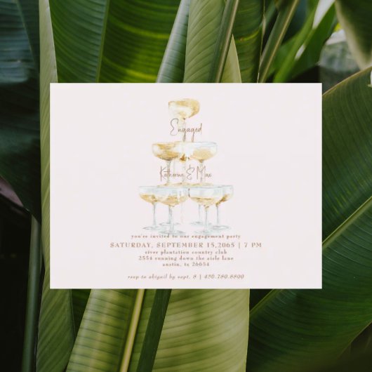 Champagne Tower Gold Text Blush Engagement Party Briefkaart