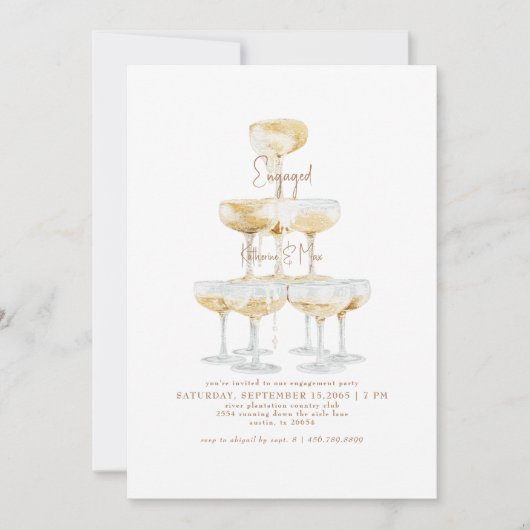 Champagne Tower Gold Text Engagement II Kaart (Voorkant)