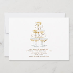 Champagne Tower Gold Text Engagement Kaart