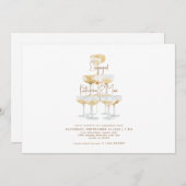 Champagne Tower Gold Text Engagement Kaart (Voorkant / Achterkant)