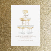 Champagne Tower Gold Text Engagement Kaart