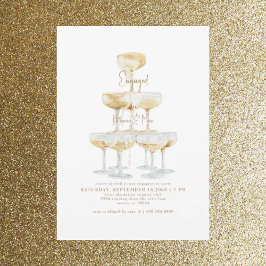 Champagne Tower Gold Text Engagement Kaart