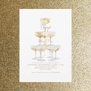 Champagne Tower Gold Text Engagement Kaart
