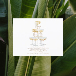 Champagne Tower Gold Text White Engagement Briefkaart