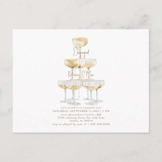 Champagne Tower Gold Text White Engagement Briefkaart (Voorkant)