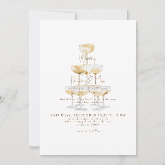 Champagne Tower Gouden Tekst Bruiloft II Kaart (Voorkant)