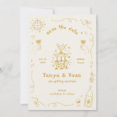 Champagne Tower Hand getrokken Fun Disco bruiloft Save The Date (Voorkant)