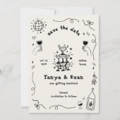 Champagne Tower Hand getrokken Fun Disco bruiloft Save The Date (Voorkant)