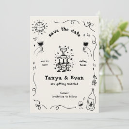 Champagne Tower Hand getrokken Fun Disco bruiloft Save The Date