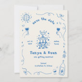 Champagne Tower Hand getrokken Fun Disco bruiloft Save The Date (Voorkant)