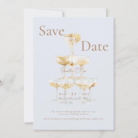 Champagne Tower Icy Blue Foto de datum opslaan Save The Date (Voorkant)