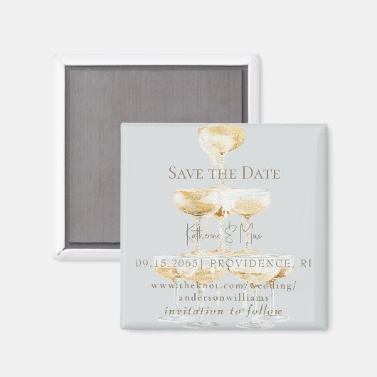 Champagne Tower Icy Blue Wedding Save the Date II Magneet (Voorkant / Achterkant)