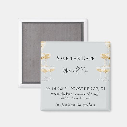 Champagne Tower Icy Blue Wedding Save the Date Magneet (Voorkant / Achterkant)
