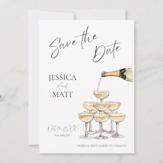 Champagne Tower met foto Save The Date (Voorkant)