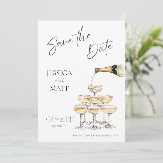 Champagne Tower met foto Save The Date (Staand voorkant)