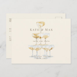 Champagne Tower Modern Cream Wedding Save the Date Briefkaart