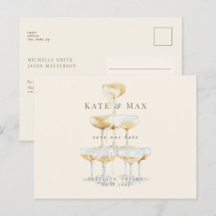 Champagne Tower Modern Cream Wedding Save the Date Briefkaart
