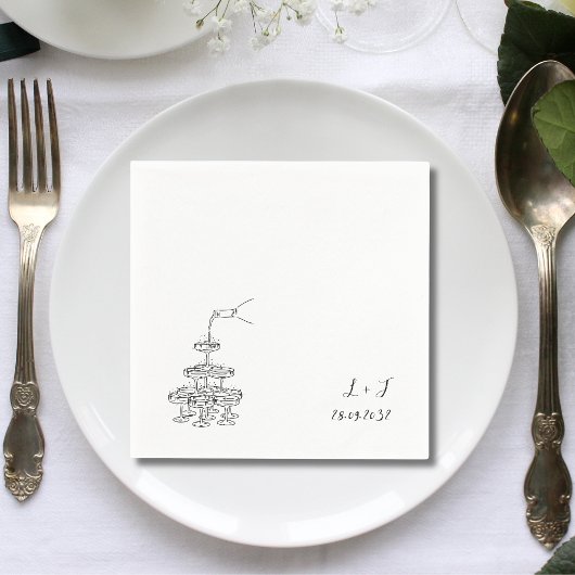 Champagne Tower Monogram Aangepaste bruiloft Cockt Servet