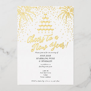 Champagne Tower New Years Eve Dinner Cocktail Bash Folie Uitnodiging