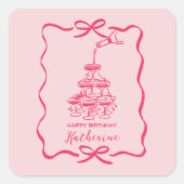 Champagne Tower Pink Hand Drawn Doodles Birthday Vierkante Sticker (Voorkant)