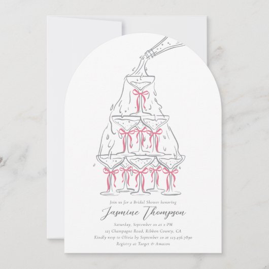 Champagne Tower Roze Coquette Bow Vrijgezellenfees Kaart (Voorkant)