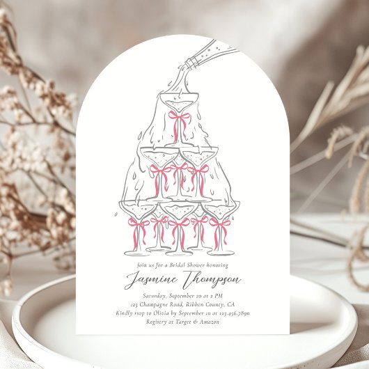 Champagne Tower Roze Coquette Bow Vrijgezellenfees Kaart