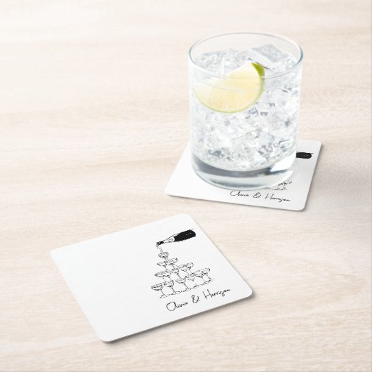 Champagne Tower Sketch Aangepaste naam bruiloft Kartonnen Onderzetters (Insitu)