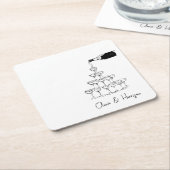 Champagne Tower Sketch Aangepaste naam bruiloft Kartonnen Onderzetters (Schuin)