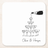 Champagne Tower Sketch Aangepaste naam bruiloft Kartonnen Onderzetters (Voorkant)