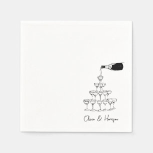 Champagne Tower Sketch Aangepaste naam bruiloft Servet