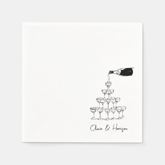 Champagne Tower Sketch Aangepaste naam bruiloft Servet (Voorkant)
