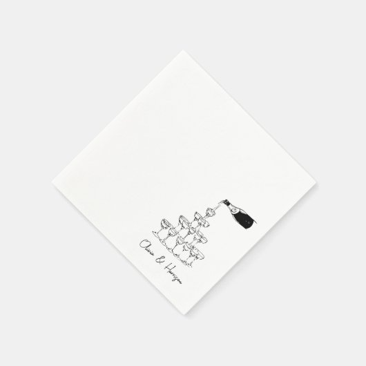 Champagne Tower Sketch Aangepaste naam bruiloft Servet (Hoek)