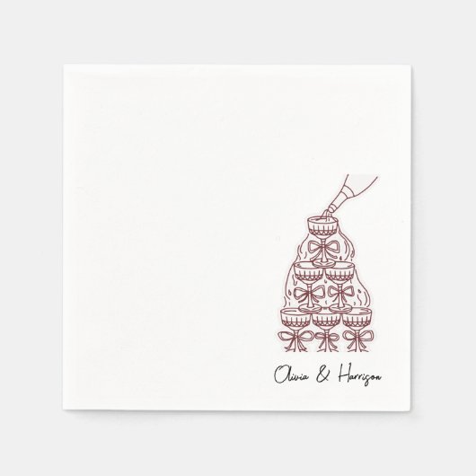 Champagne Tower Sketch Custom Name Wedding Napkins Servet (Voorkant)