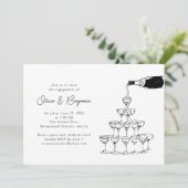 Champagne Tower Sketch Engagement Party Kaart (Staand voorkant)