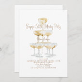 Champagne Tower Surprise 50th Birthday Party Kaart (Voorkant / Achterkant)